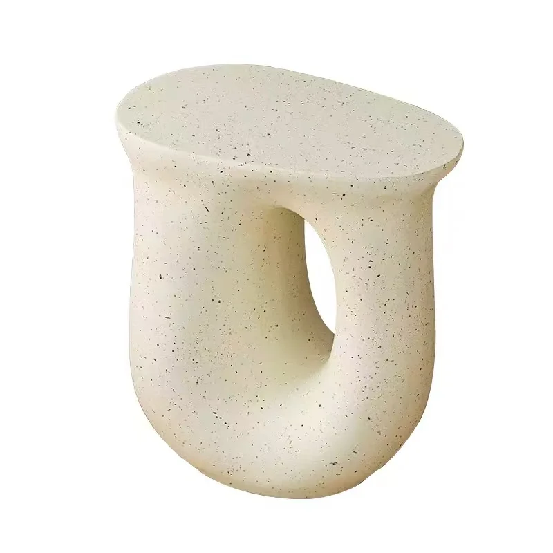 Wabi Sabi Round Concrete-Look Side Table - Hollow Out Coffee Table for Home & Hotel