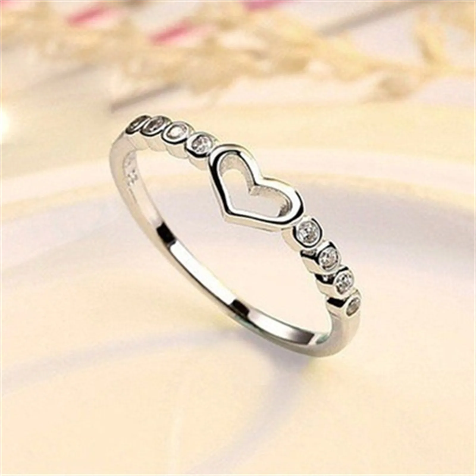 Love Rings Hollow Simple Design Heart Rings For Women Silver Color Love Couple Rings Gift Jewellery Accessories