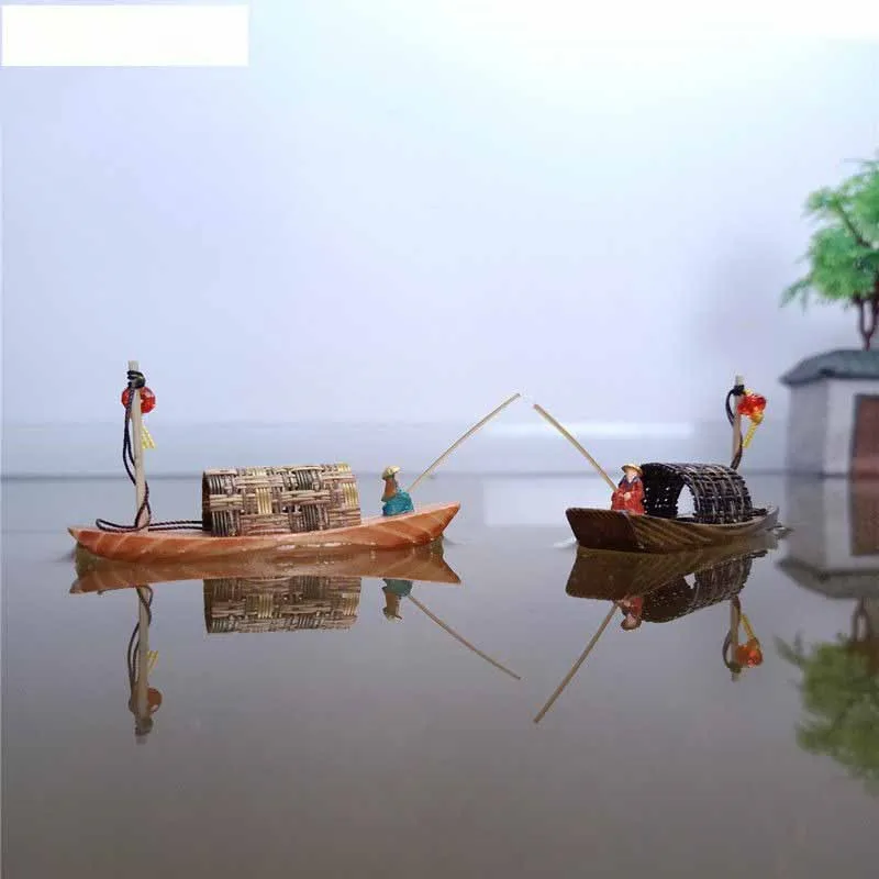 Jiangnan Wupeng Boat Fish Water Tank Landscaping Home Furnishing Craft  Accessories Floating Mini Wooden Fishing Boat ModelZI961