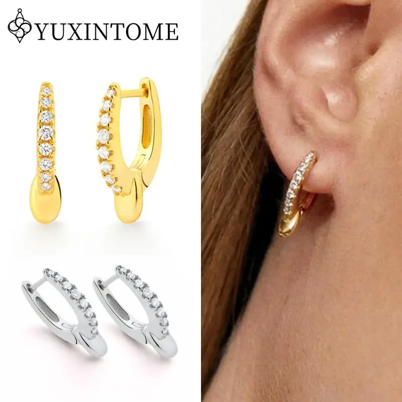 

925 Silver Neddles Small Water Drop Oval Micro-paved Zircon Hoop Earrings Pierced Earrings Fashion Party Jewelry Gifts