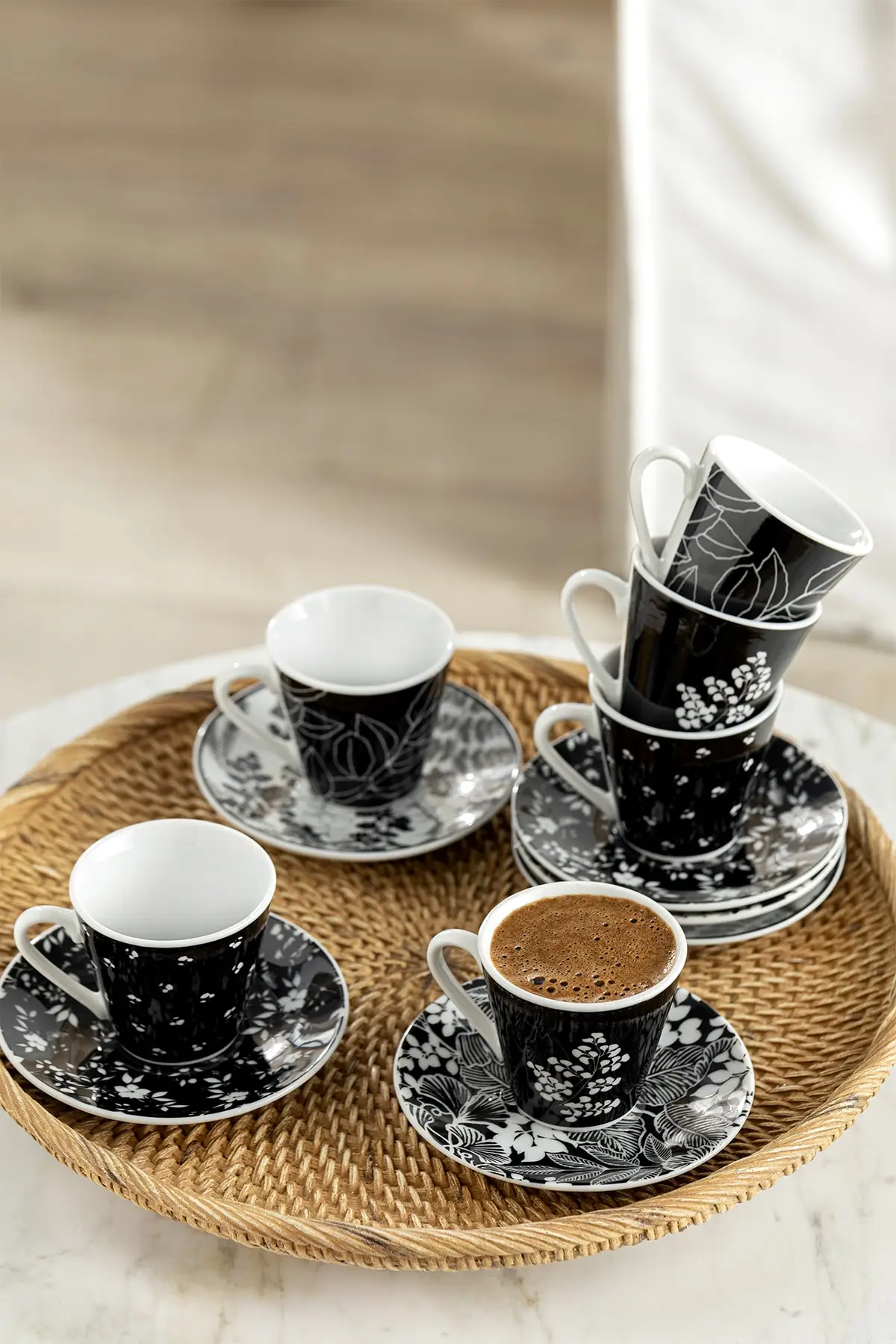 Porcelain 6 Personality Coffee Cup Pad 80 Ml Black Lux European Model Espresso Coffee cup Tea Milk Drink Cups Handle handle