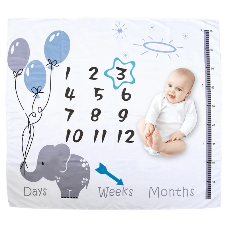 N80C 1 Set Baby Monthly Record Growth Milestone Blanket Newborn Photography Props Accessories for Creative Cartoon Printing