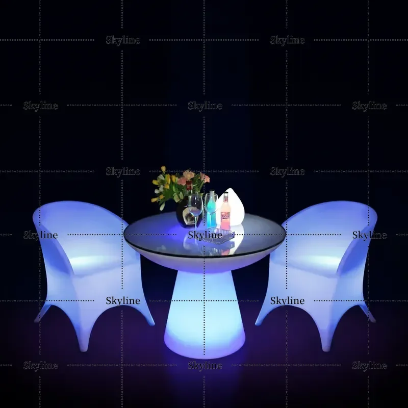 for Color LED Luminous Bar Table and Chairs Dining Coffee Banquet High Table