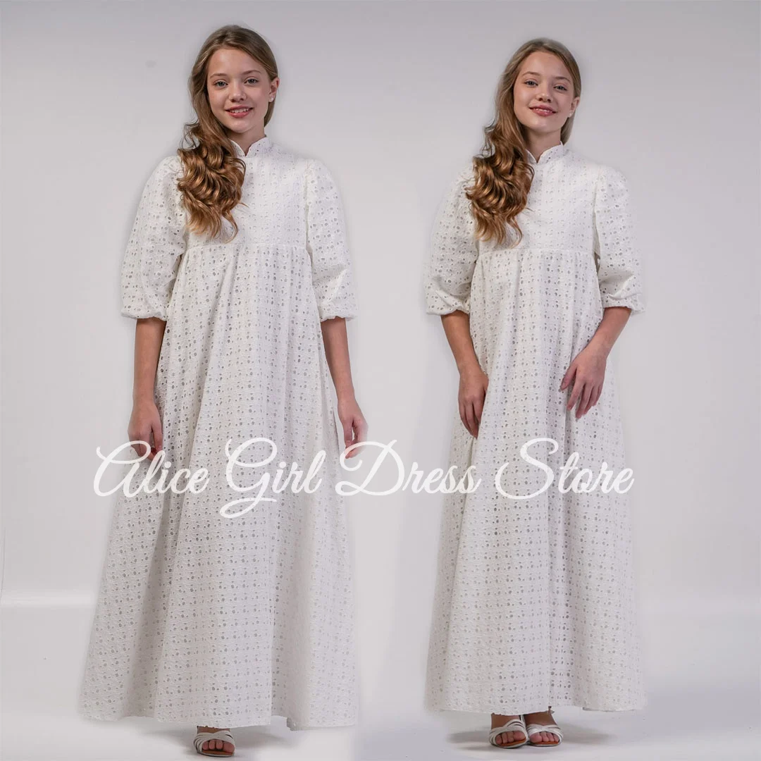 

Customized White Milk Lace Flower Girl Dress for Wedding Floor Length Birthday Ball Gowns Princess First Holy Communion Dress
