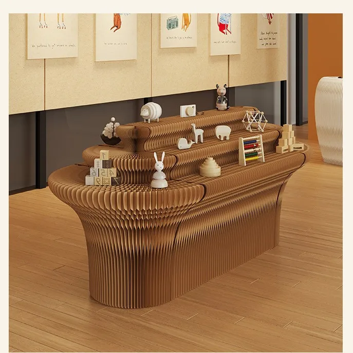 Île en papier, Eau courante, Table haute et basse, Stand, Présentoir décoratif multi-niveaux, Présentoir à étagères, Expérience d'exposition