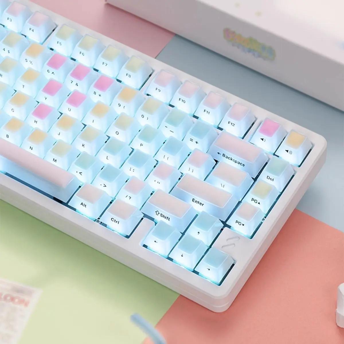 Rainbow Fudge Mechanical Keyboard Keycap PC Material Side Engraving Mist Transparent Silicone Customization Original Adaptation