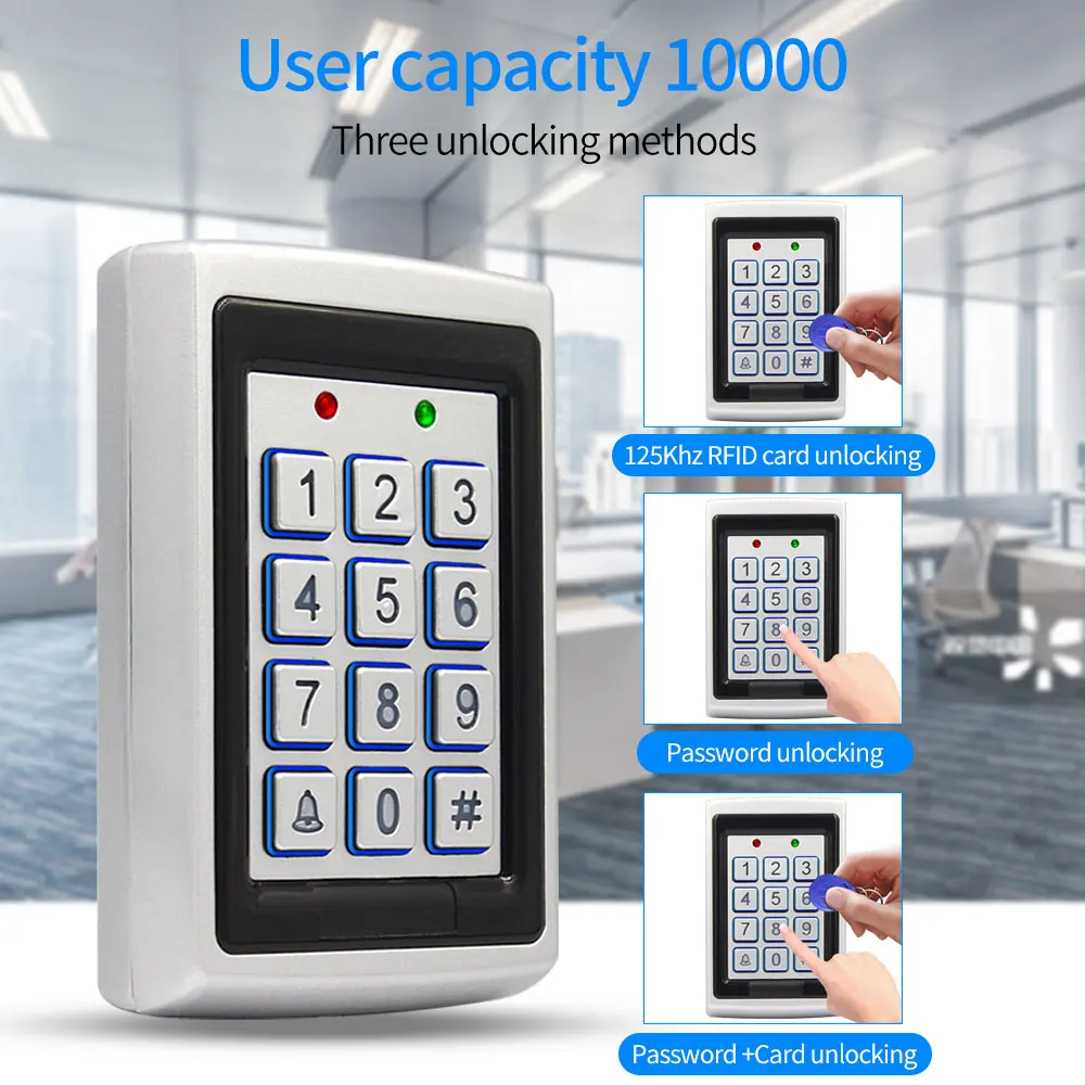 Metal Keypad Reader LED Backlight RFID 125khz for Access Control System Proximity Card Standalone 1000/2000 User Door Lock Entry