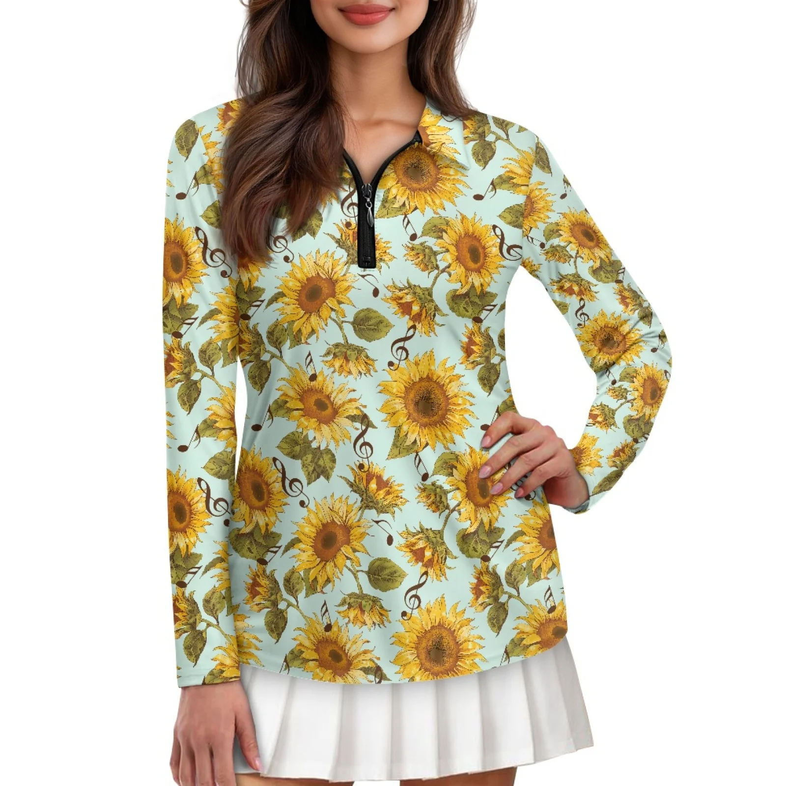 PENSTROLL Sunflower Musical Womens Lightweight Running Polo Shirts Plus Size Golf Pullover for Hiking