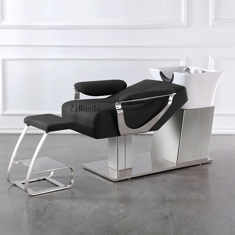 شامبو صالون الشعر، حوض سيراميك محدد شبه مائل لصالون الشعر، سرير تدليك، سرير غسيل من الفولاذ المقاوم للصدأ #5