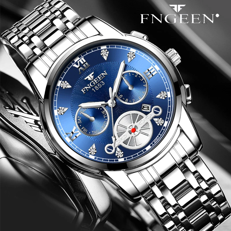 FNGEEN Men\'s Watches Top Luxury Brand Fashion Quartz Men Watch Waterproof Gold Steel Business Wristwatch Business Reloj Hombre