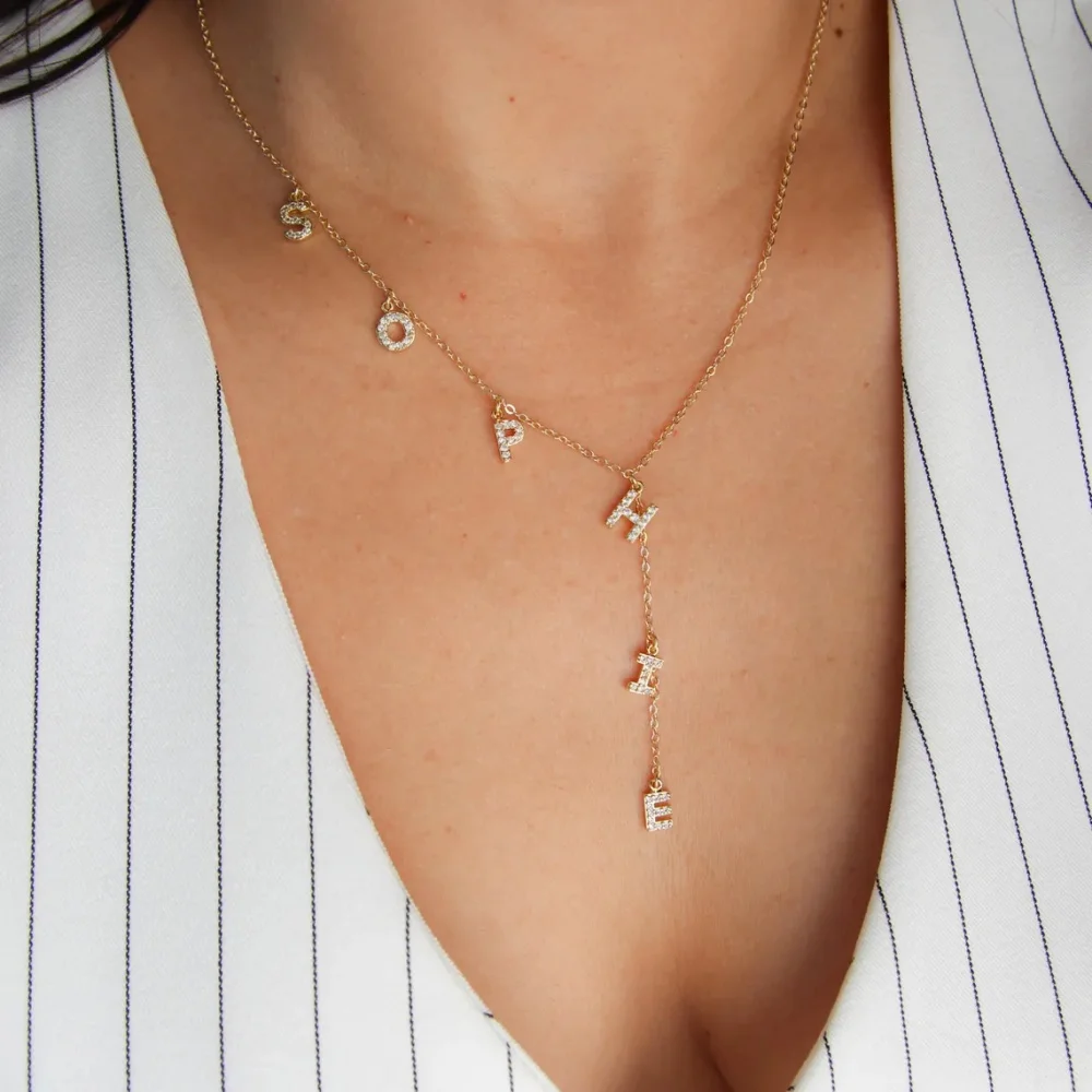 Custom Zirconia Initials Necklace Women Gifts Stainless Steel Gold Color Zircon Letters Name Y Shape Necklace Jewelry