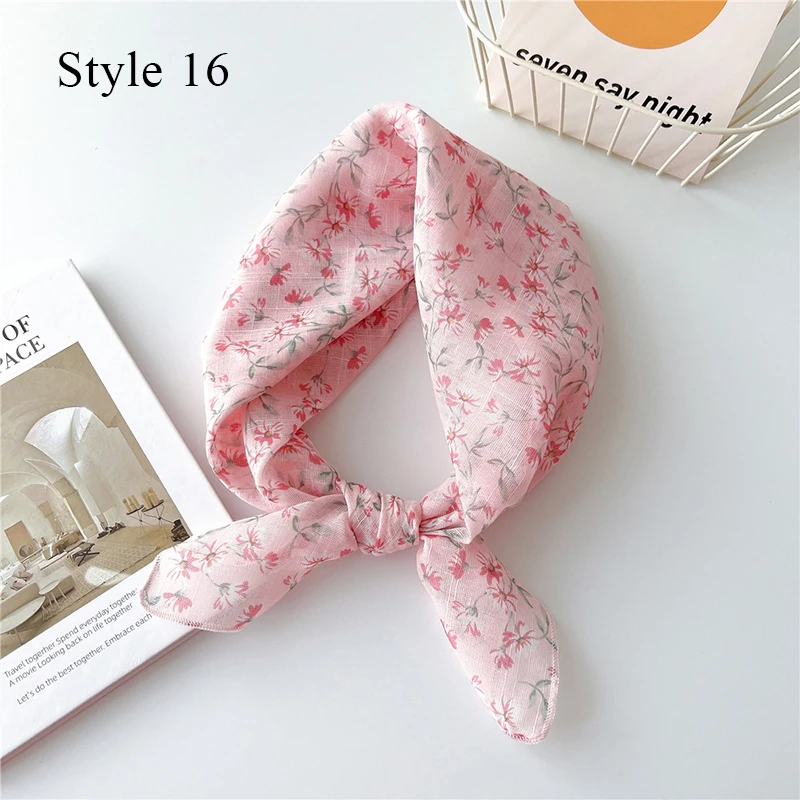 Hot Sale Floral Print Neck Scarf Headscarf Cotton line Square Scarf Headband Neckerchief Tulip Flower Neck Scarf Hair Band Hijab