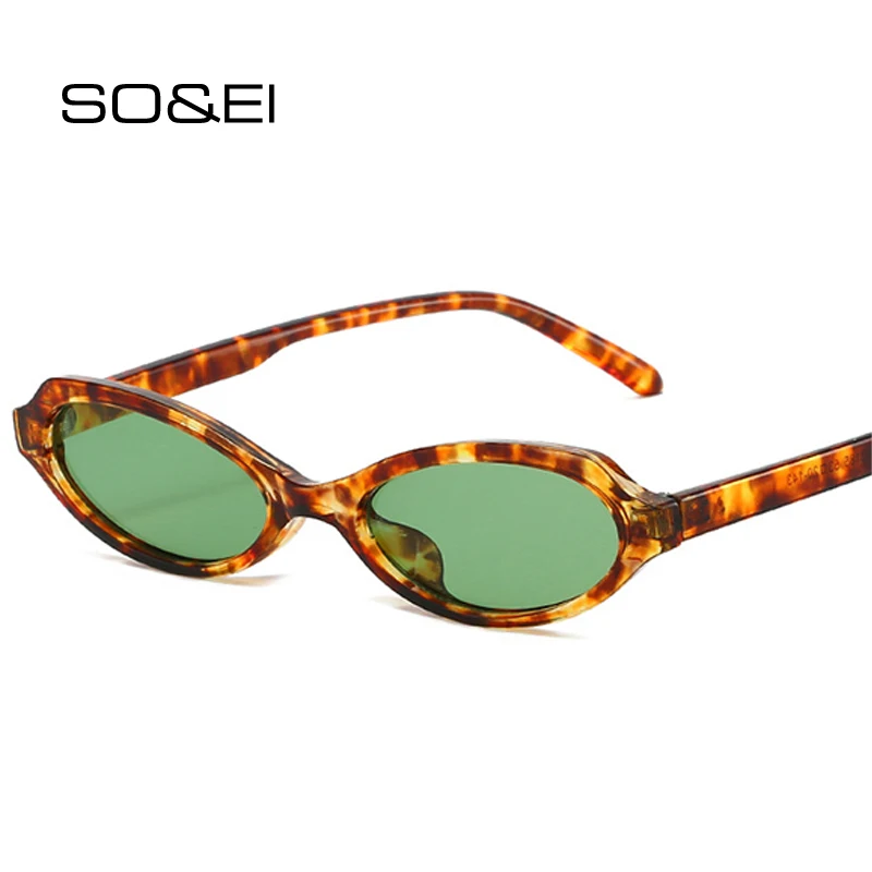 

SO&EI New Small Cat Eye Men Sunglasses Shades UV400 Fashion Green Oval Lens Women Punk Sun Glasses