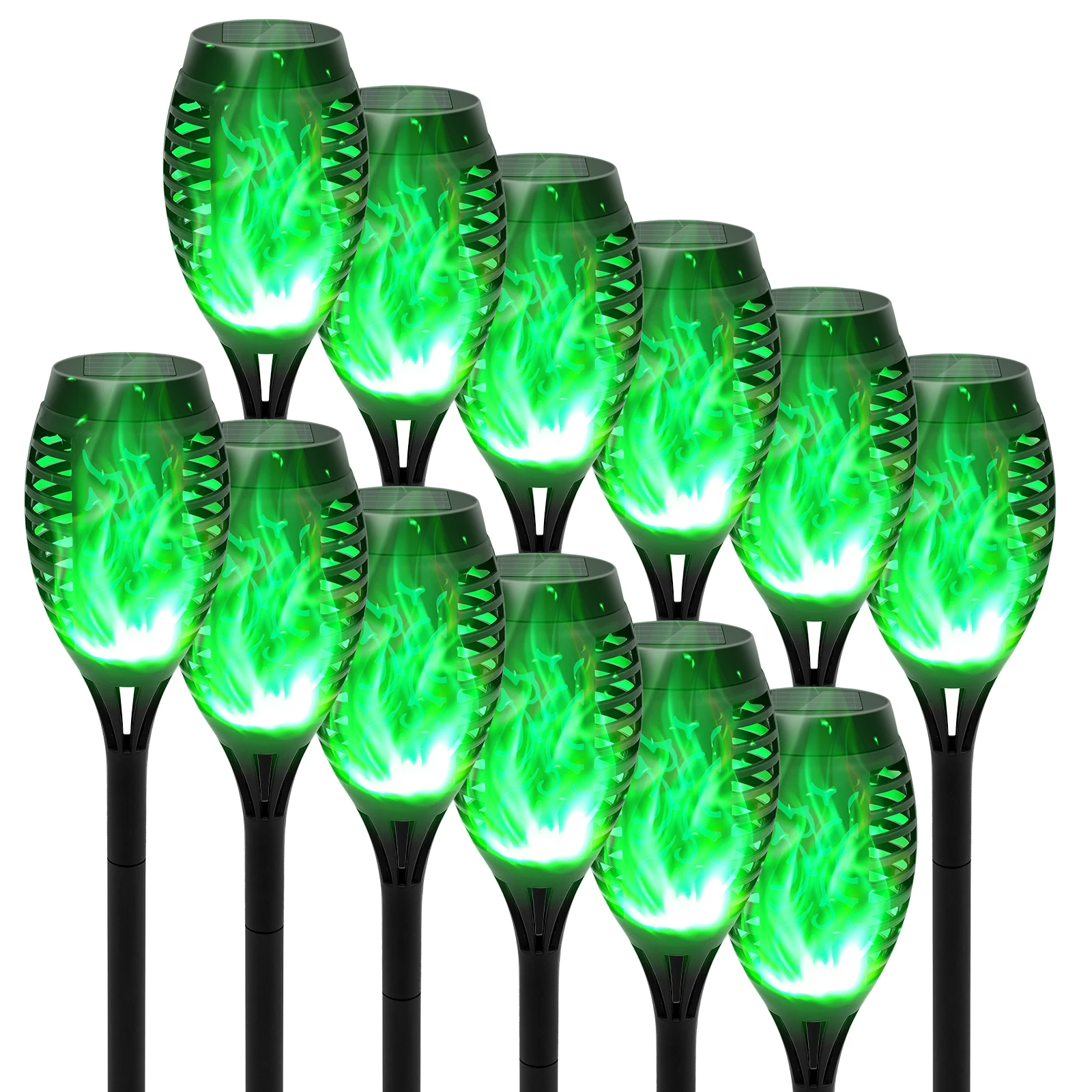 

Green Solar Flame Light Outdoor with Flickering Flame Waterproof Lawn Ground Inserted Landscape for Garden Decorations Yard Pati
