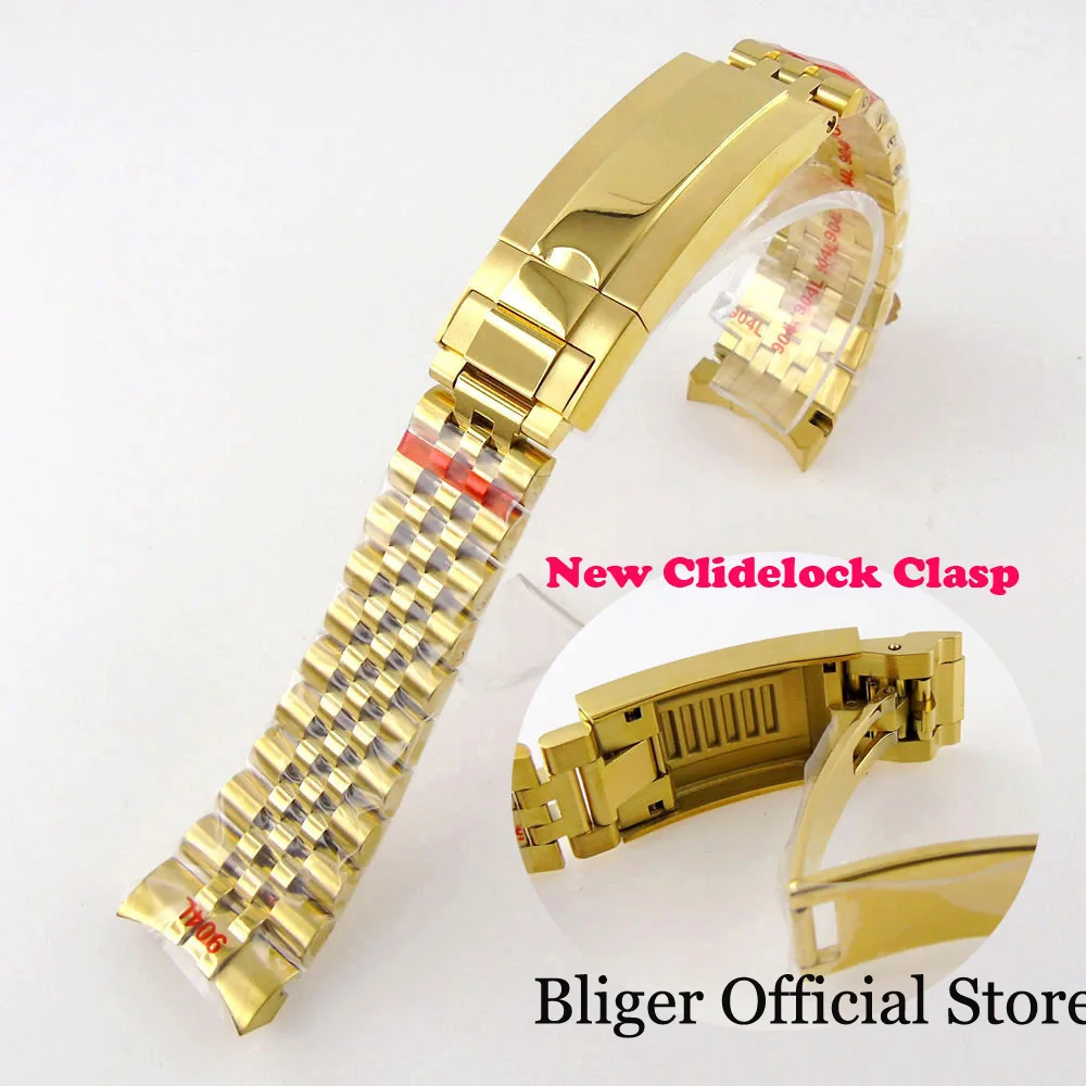Silver Gold Black 20mm Width Jubilee Strap Bracelet with Slide Glide Lock Clasp Stainless Steel fit 40mm SUB/GMT Men Watch