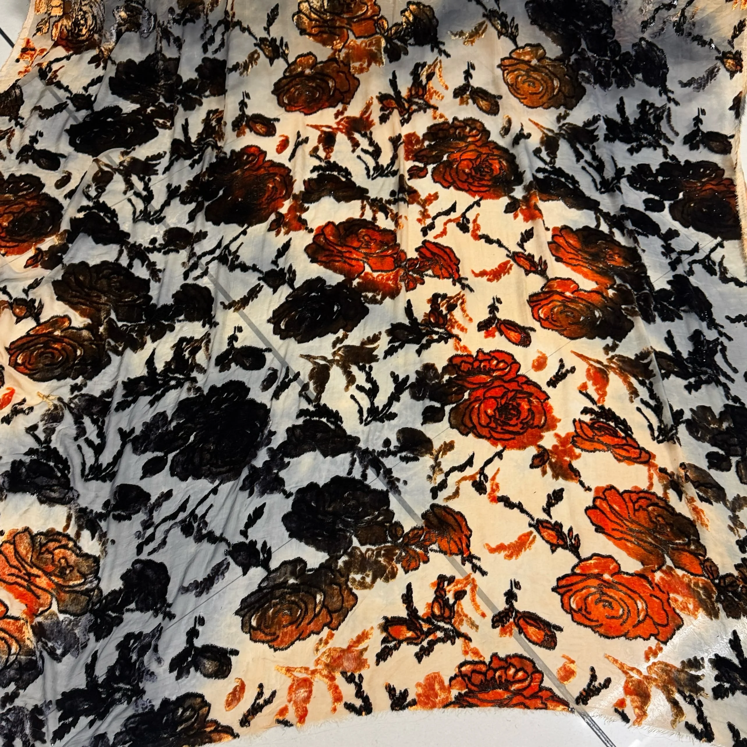 New Painted Silk Etched-out Velvet Fabric Three-Dimensional Translucent Cheongsam Formal Dress High-Definition