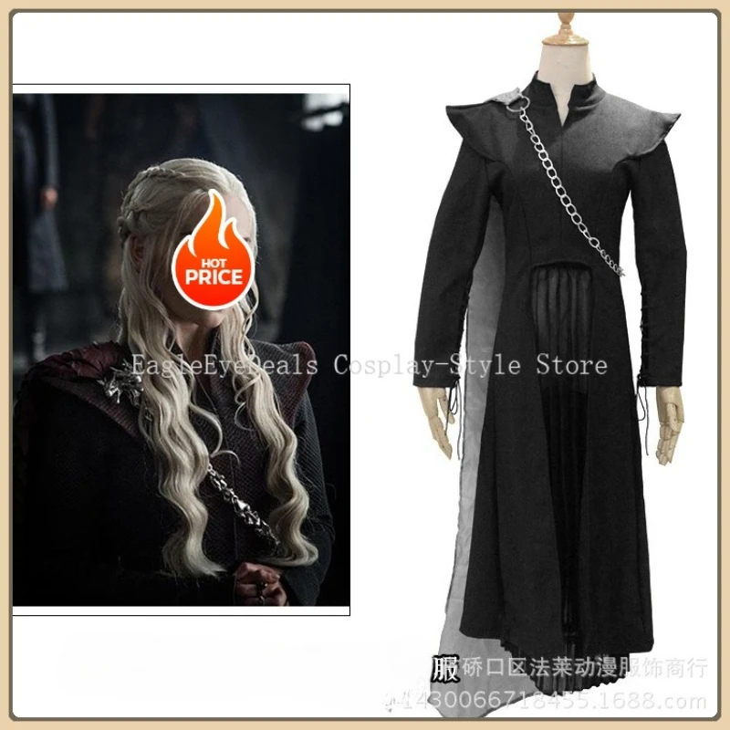 أزياء Daenerys Targaryen التأثيرية لشخصيات الفيلم فستان الموسم 7 الزي الأسود رداء الهالوين كرنفال الزي الرسمي للنساء #1