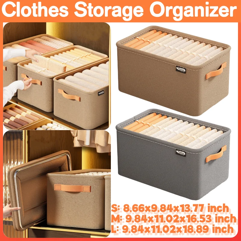 Cabinet Drawer Organizer Versatile Socks Storage Basket with Handle&Steel Frame Thickened Foldable Fabric for Home Wardrobe