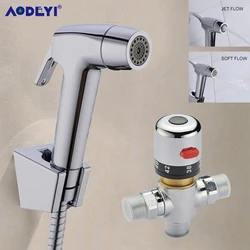 Thermostatic Bidet Mixer Valve Hand Held Spray Shower Set Shattaf Two Functions Bidet Sprayer Bathroom Bidets Jet Tap Douche Kit