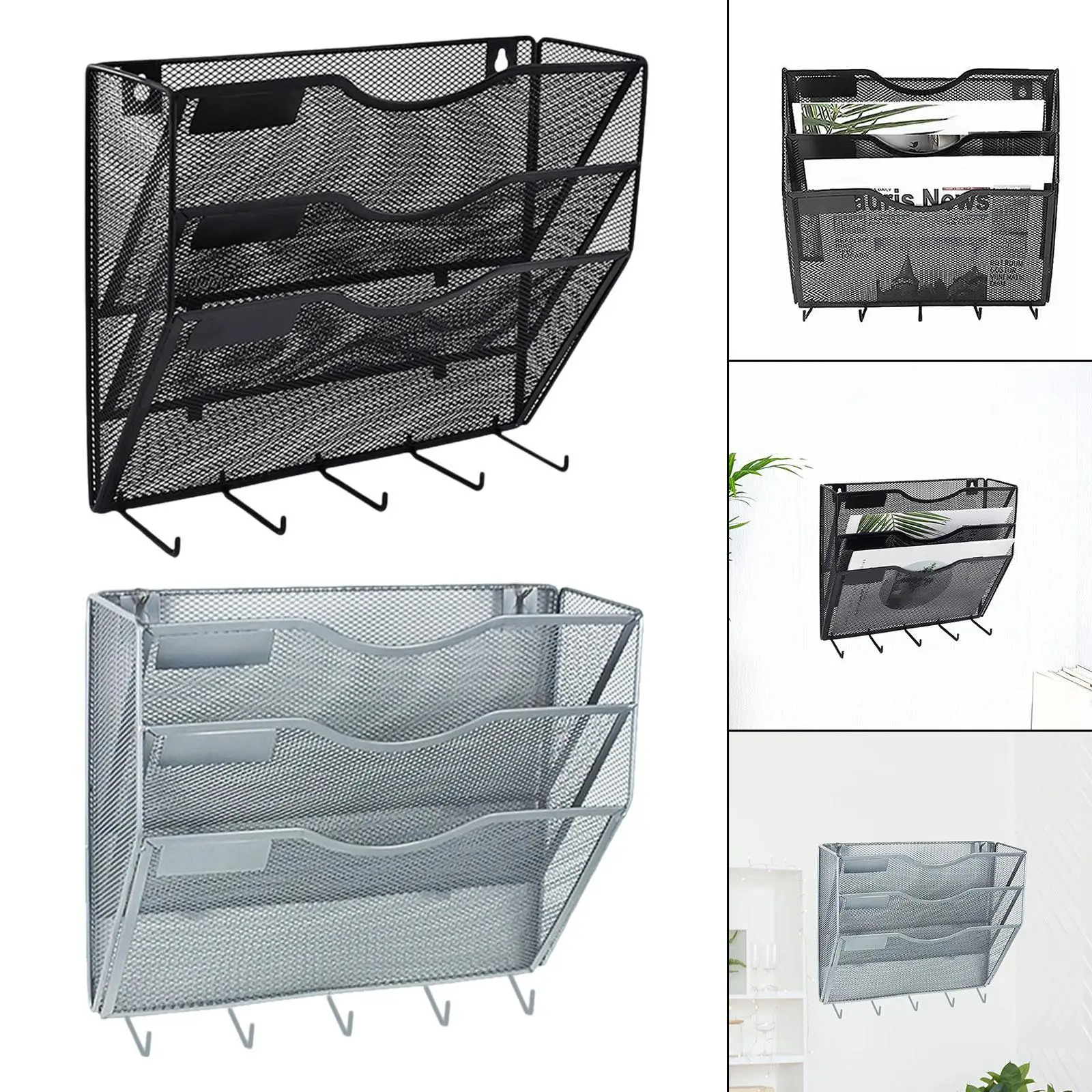 

Wall Mount File Document Organizer for Mail Pamphlets Notebooks Sturdy Versatile Mesh Metal 3 Tier Simple Assembly Paper Folder