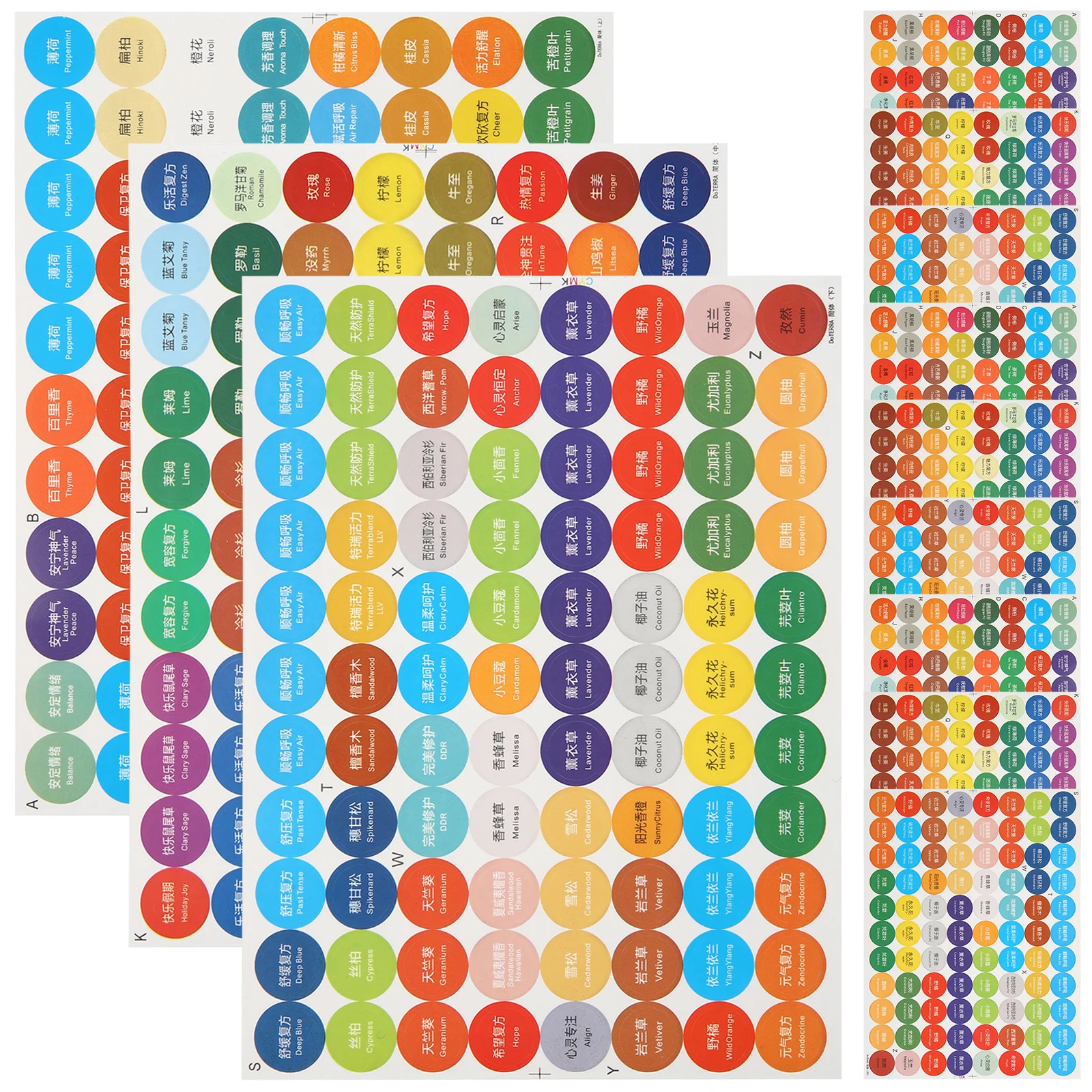 

4 Sets Bottle Label Stickers Round Assorted For Essential Oil Caps Aromatherapy Containers Roller Bottles Stickers Lid Markers