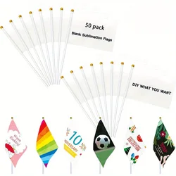 50-Pack Mini White Sublimation Flags, Eco-Friendly Handheld Banners for DIY Parties, Parades, Celebrations