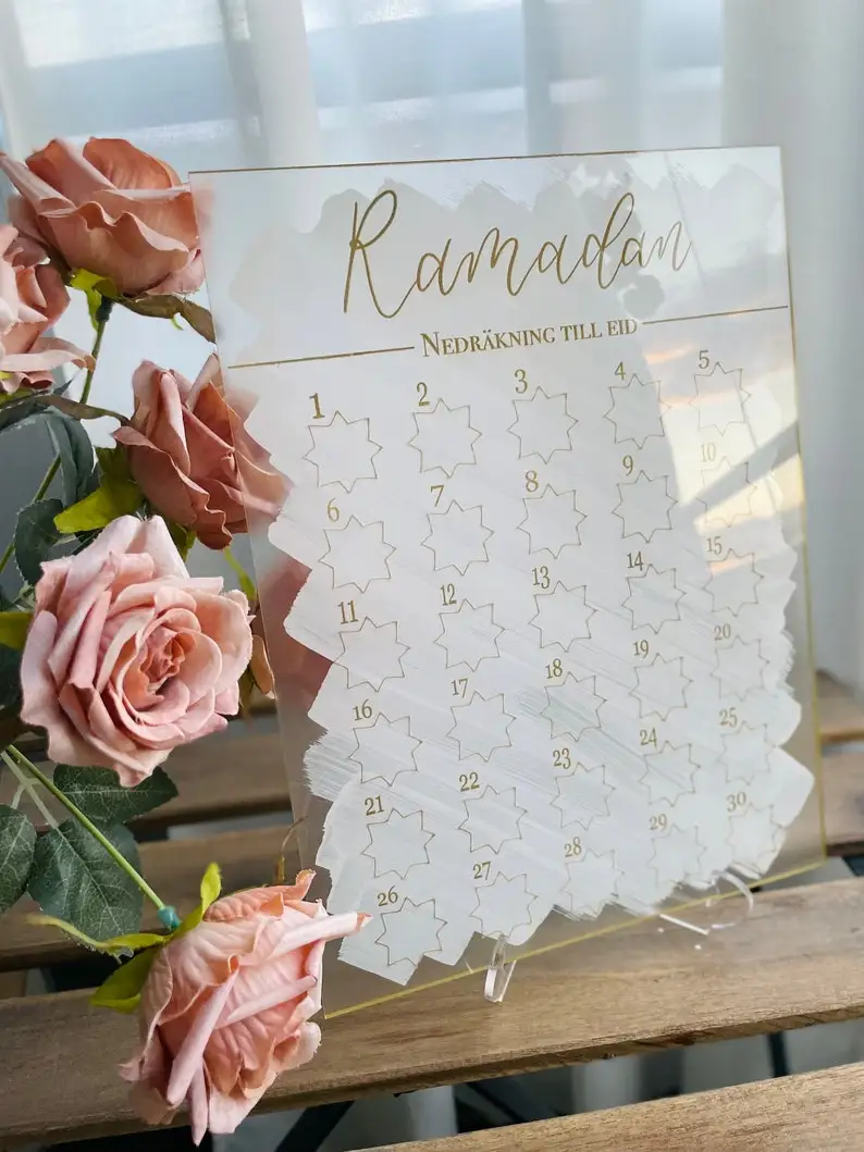 Ramadan countdown calendar Transparent acrylic glass• Ramadan planner with stand• English or Swedish