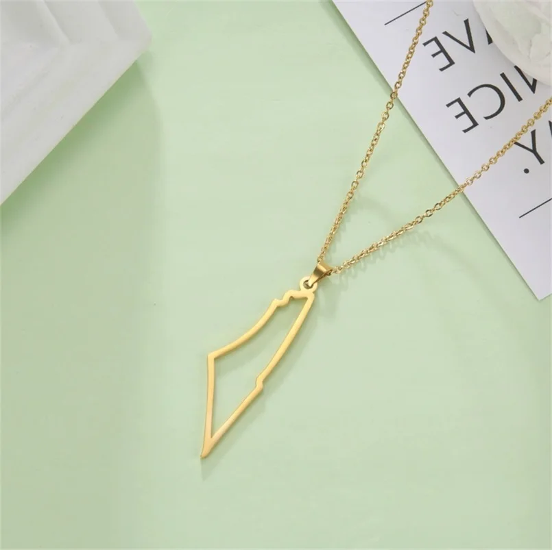 Fashion Palestine Map Pendant Necklace for Women Men Israel Map Stainless Steel Chains Necklaces Country Geography Jewelry - view 3