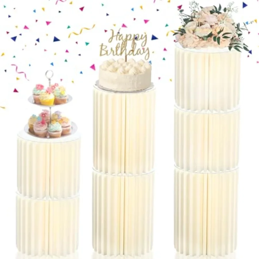 

Stacking-Block Design Cake Stands for Party Customizable Height Sturdy Cardboard Column with Clearance Acrylic Plate Reusable R