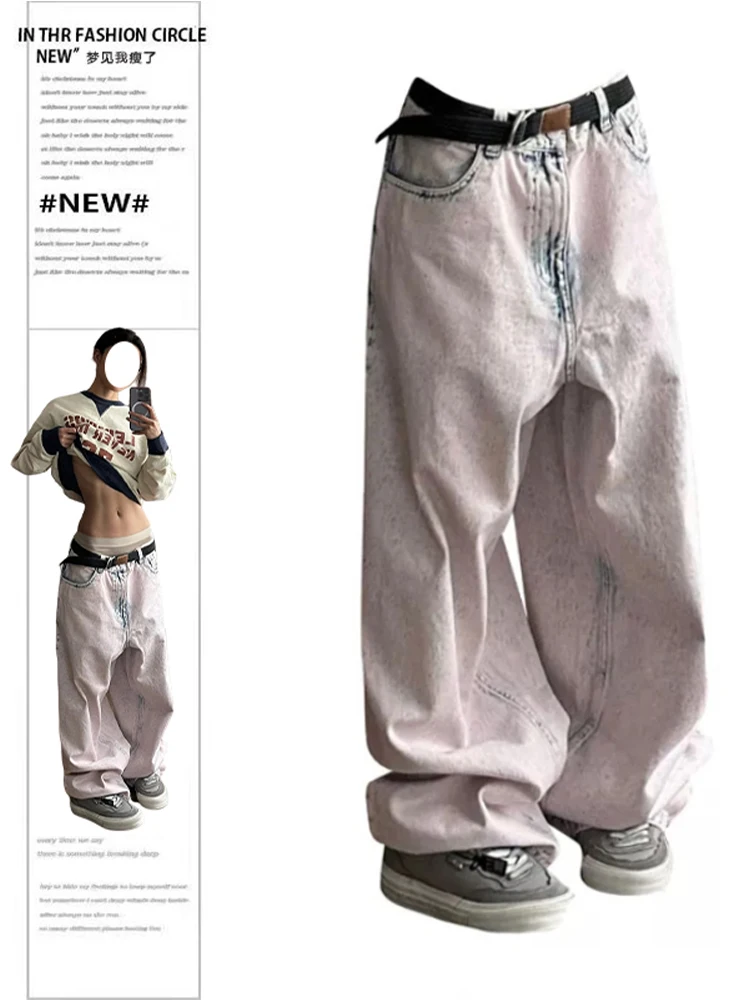 سروال نسائي صيفي Kpop Abby Tomboy فضفاض بربطة عنق منخفضة الارتفاع أمي جان كوري الجرونج ياباني Y2K Harajuku من قماش الدنيم 2000s جديد للجنسين