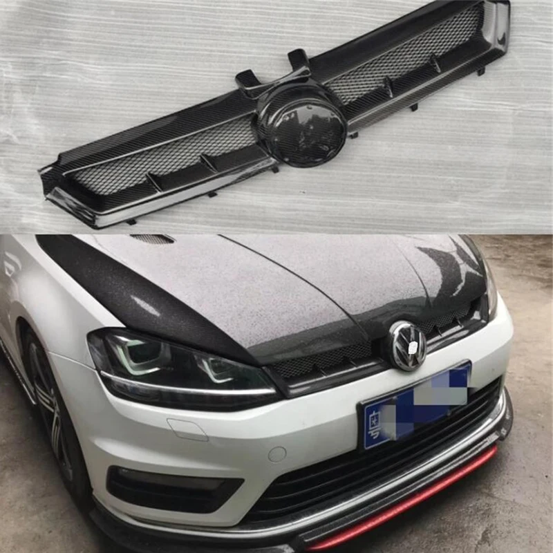 For Golf 7 Real Carbon Fiber Front Bumper Car Grille Splitter MK7 Refit Accessories