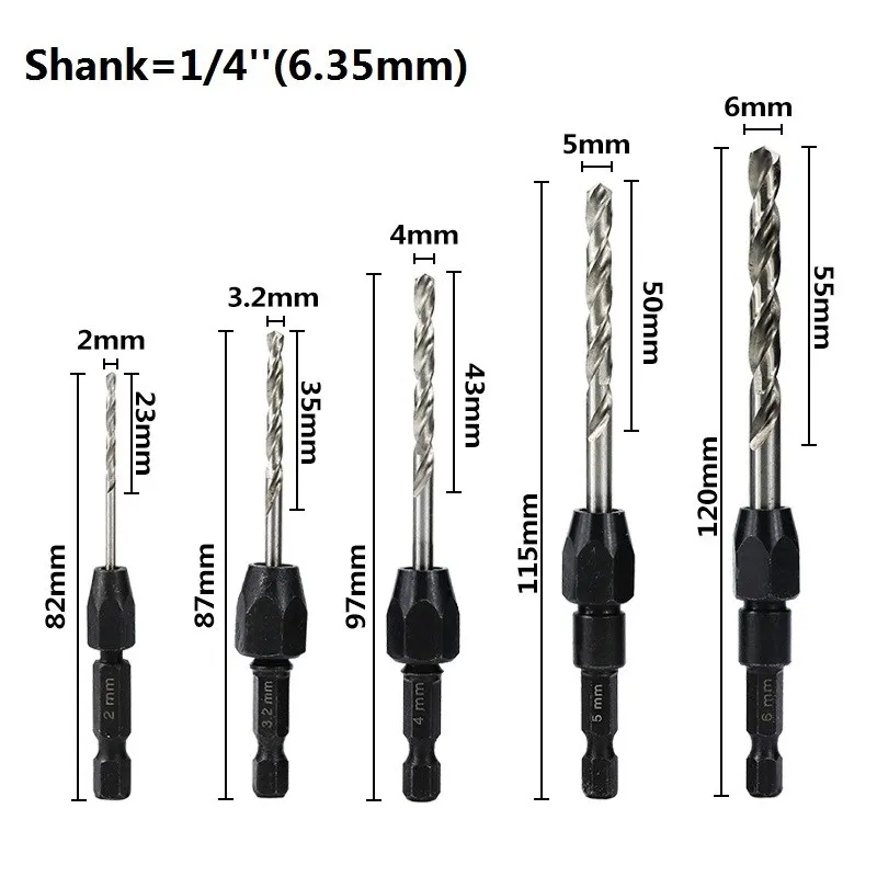 XCAN 5pcs Quick Chuck Countersink Drill Bit Set HSS 6542 Hex Shank Gun Drill Bit Wood Hole Cutter Twist Drill Bit Set