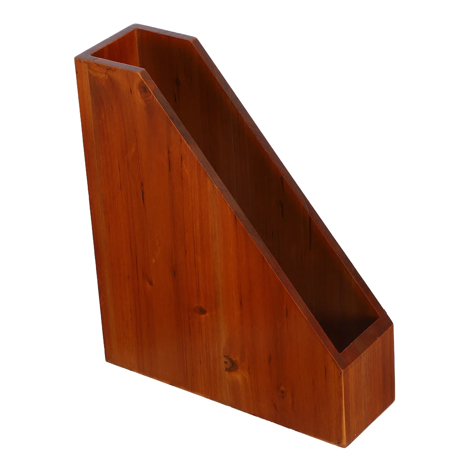 

Rustic Wooden Desktop Bookshelf Organizer Brown Sturdy File Holder Office Desktop Storage Shelf for Documents Magazines and