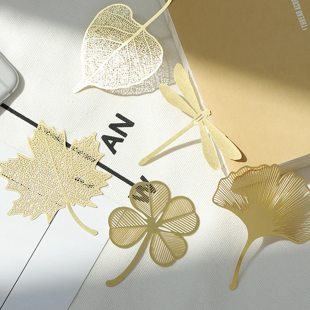 

2pcs Brass Bookmarks Leaf Vein Ginkgo Creative Vintage Style Lightweight Fit Pencil Case Handbag Elegant Gift for Students