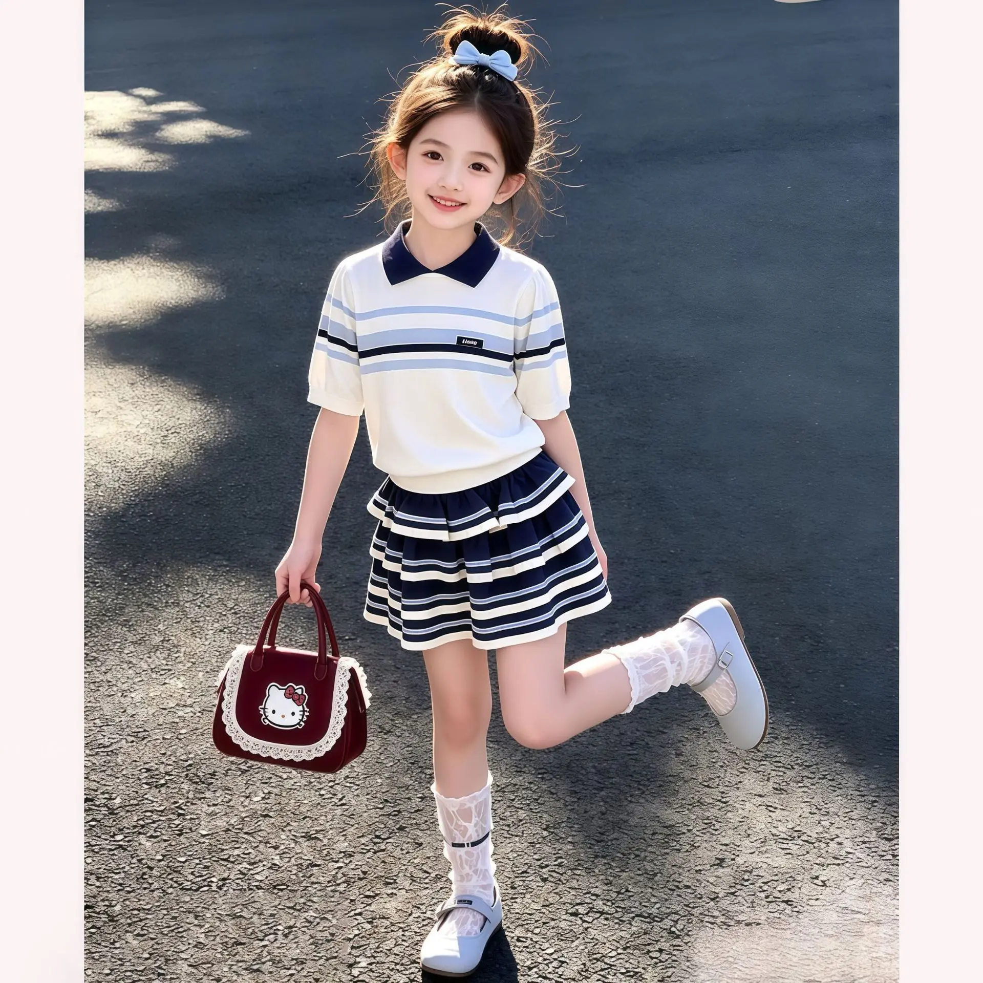 2026 summer Girls set Clothes teenager striped 1pc crop top tank t shirt or pleated mini tutu skirt 4 8 10 12 14 year tracksuit