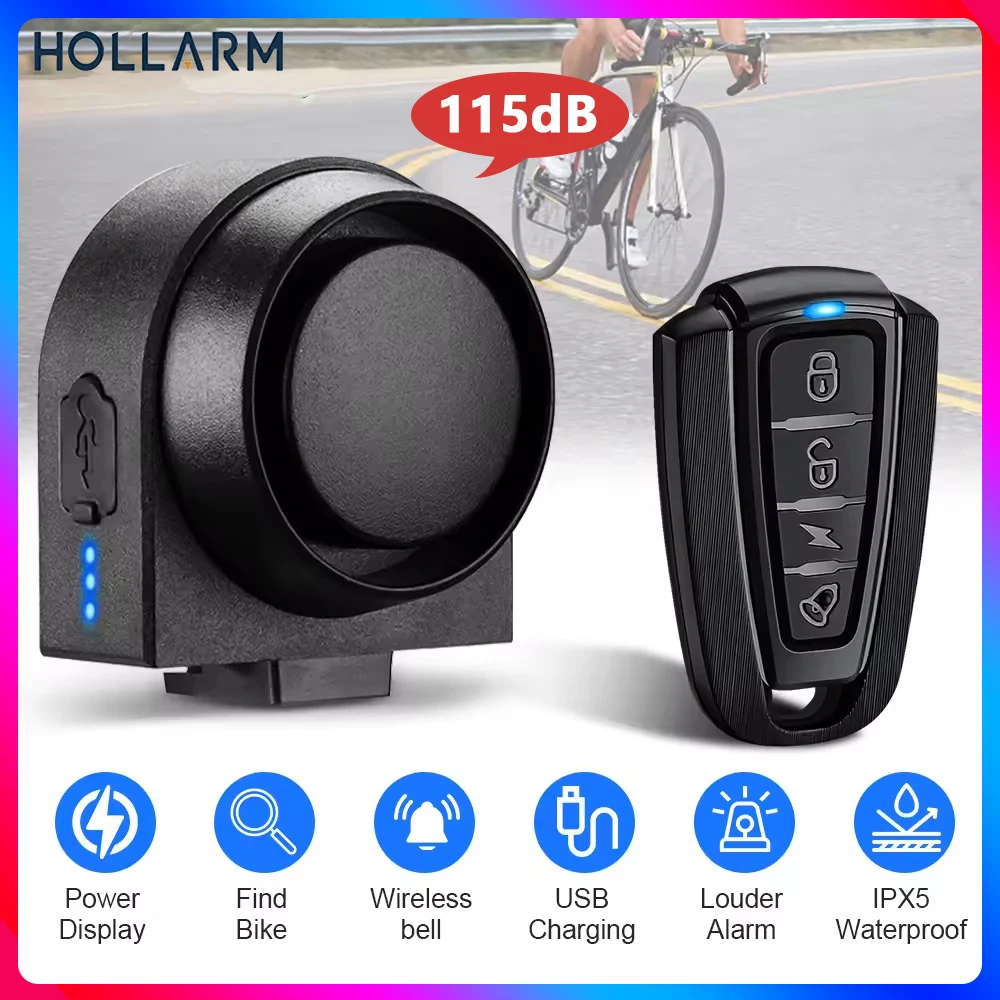 

Hollarm Anti-theft Bicycle Vibration Alarm Wireless Motorcycle Alarm USB Rechargeable Remote Control Security System Waterproof