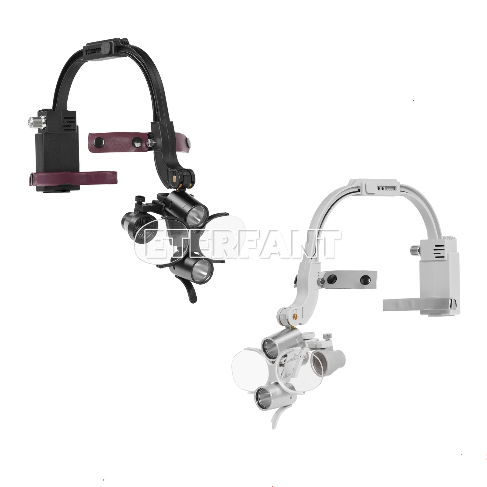 

ETERFANT 3.5X-420 mm Dental Surgical Headband Binocular Loupes 5W LED Head Light 2 Leds Gray/Black