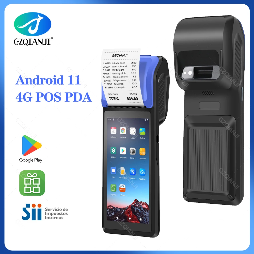 android 11 handheld pos pda com 58 milimetros mobile receipt bill impressora termica 3gb mais 32gb bluetooth wifi pos sistema tudo em um 4g 01