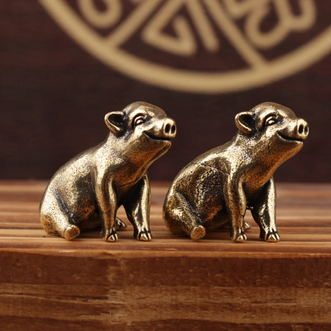 1/2 Stück antike Bronze-Schweinchen-Sammler-Messingornamente, Retro Zwölf-Tierkreiszeichen-Schwein-Bronzeornamente – Detail 1