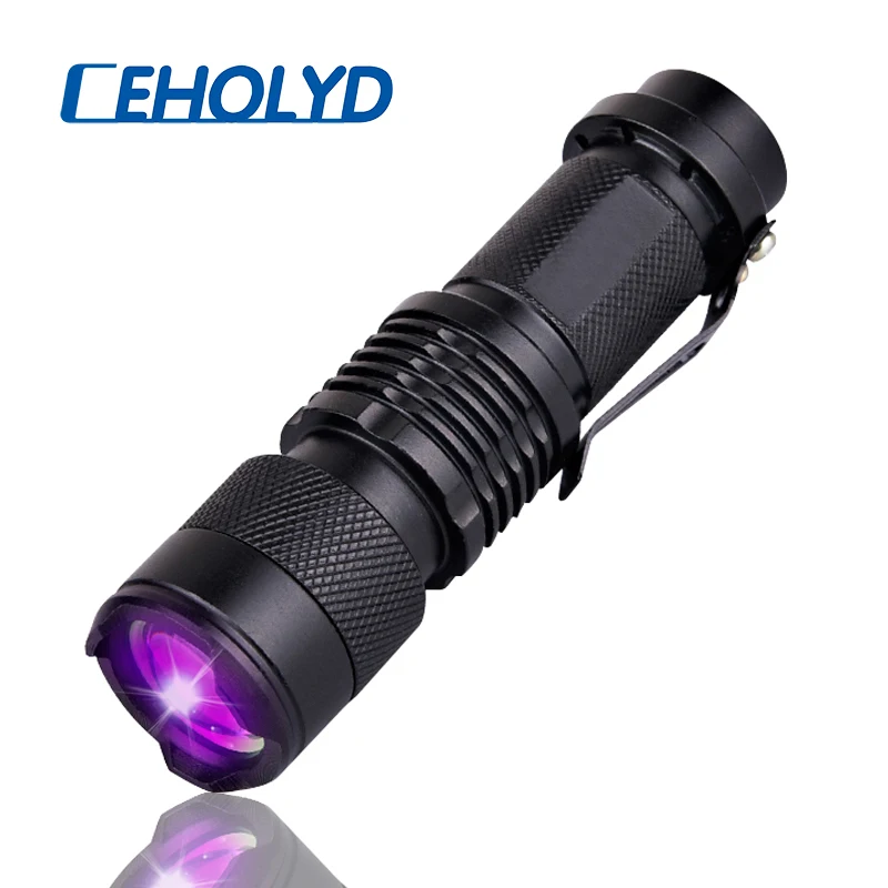 UVC 395 365 Penlight Focus Lantern Led Flashlight Torch Bulbs Q5 SK68 Adjustable Aluminum Alloy 2000 5W Black UV Lights