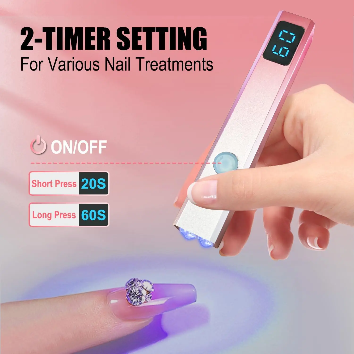 ضوء الأشعة فوق البنفسجية المحمول للأظافر الجل، مجفف أظافر صغير محمول قابل لإعادة الشحن، مصباح أظافر LED