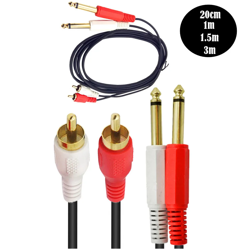 6.5mm Convertor Adapter Cable 6.35 Male to 2 RCA Male AUX 0.2m/1m/1.5m/3m