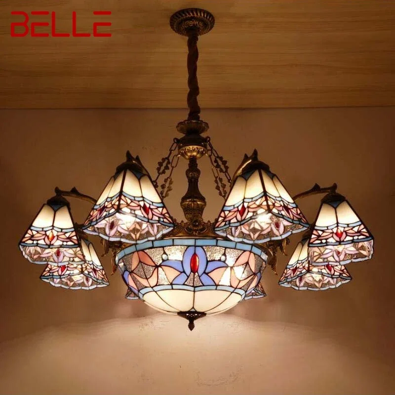 

BELLE Tiffany European Living Room Pendant Lamp American Chandelier Bedroom Restaurant Bar Caf é Colour Glass Chandelier