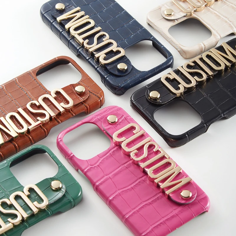 

Crocodile Texture Pu Custom Name Diamond and Gold Letters Luxury Phone Case Cover for IPhone 11 12 13 14 15ProMax X XS XR Series