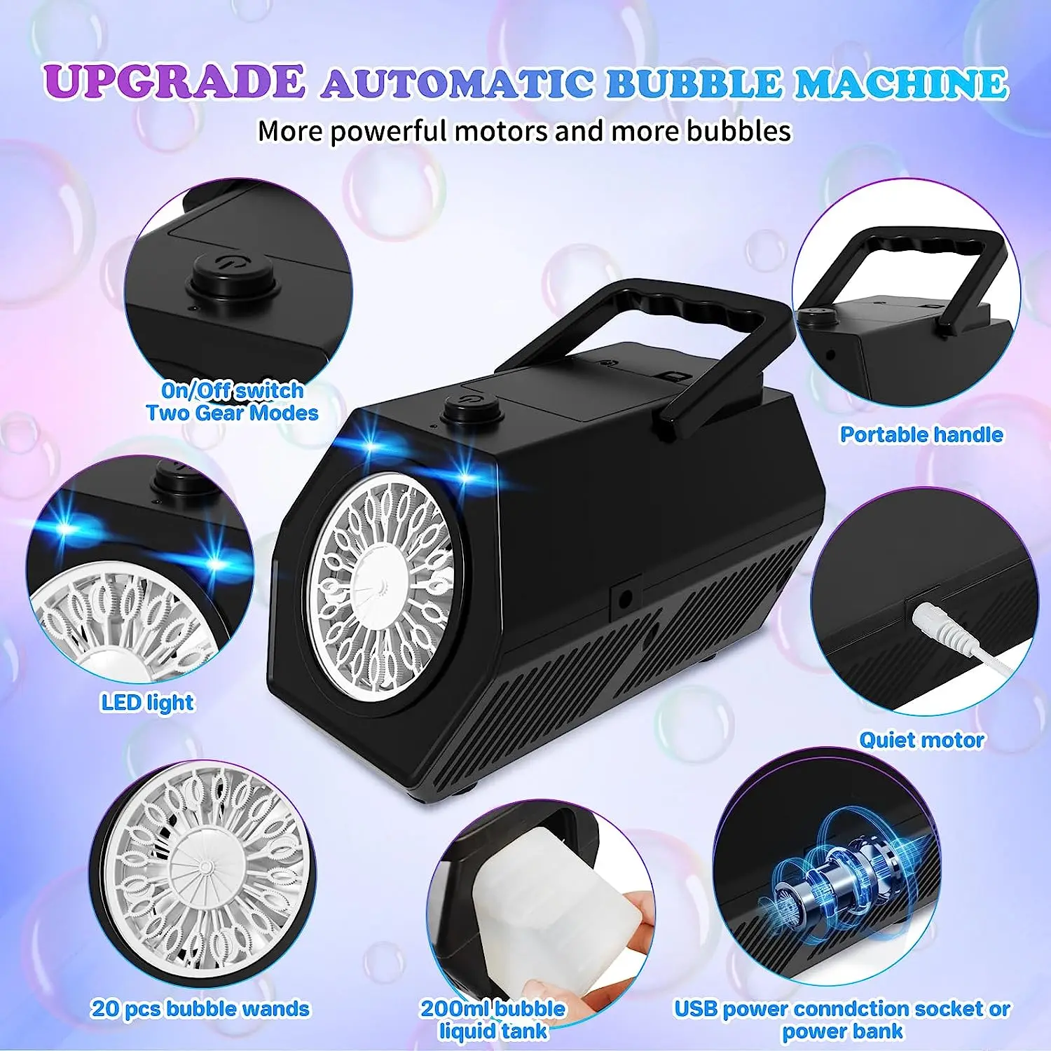 Bubble Machine Upgrade Bubble Blower,50000+ Bubbles Per Minute Automatic Bubble Maker Operated by Plugin Or Batteries Portable