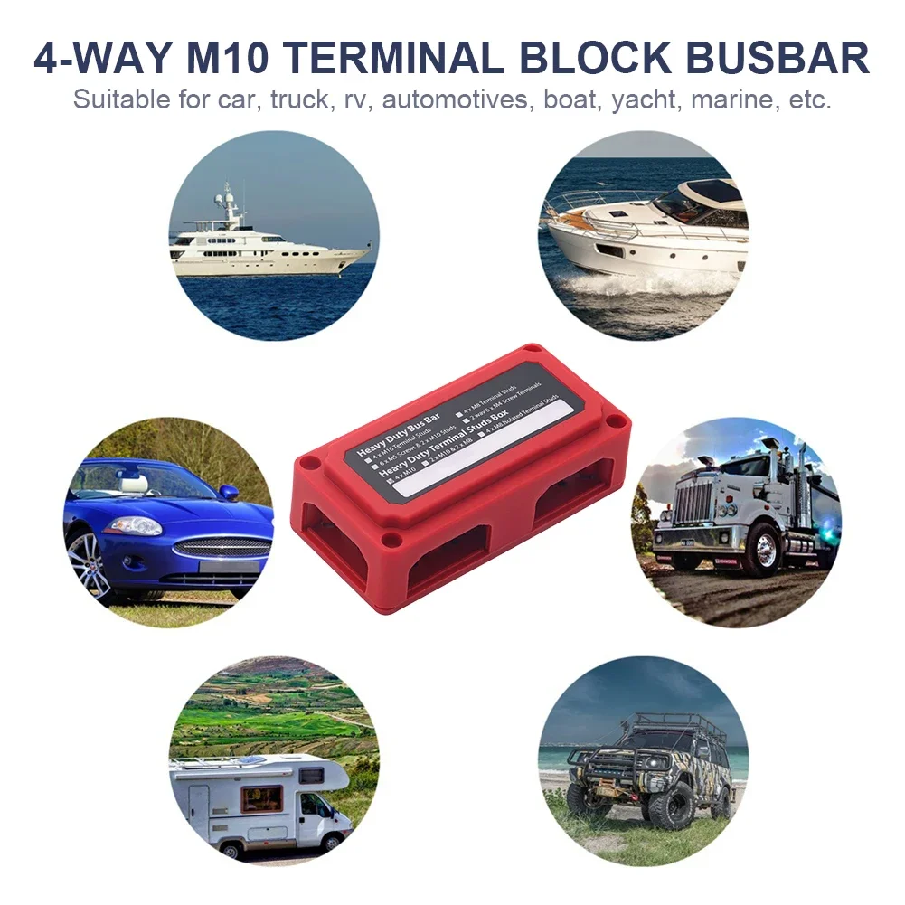 M8/M10 Bus Bar Busbar Box Module 200A 48V 4 Terminal Ways High Current Busbar Cable Organizer Box Amplifier Power Case Parts