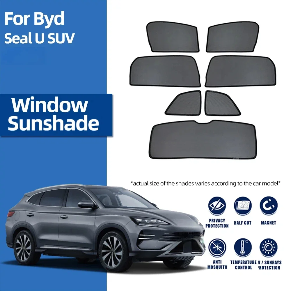 For BYD Seal U SUV Sealion 6 2020 2021 2022 2023 2024 Car Magnetic Sunshade Front Windshield Curtain Rear Side Window Sun Visor