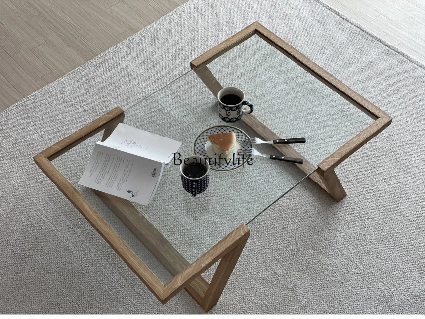 Nordic Square Transparent Tempered Glass Coffee Table Small Table Quiet Style Small Apartment Living Room Table