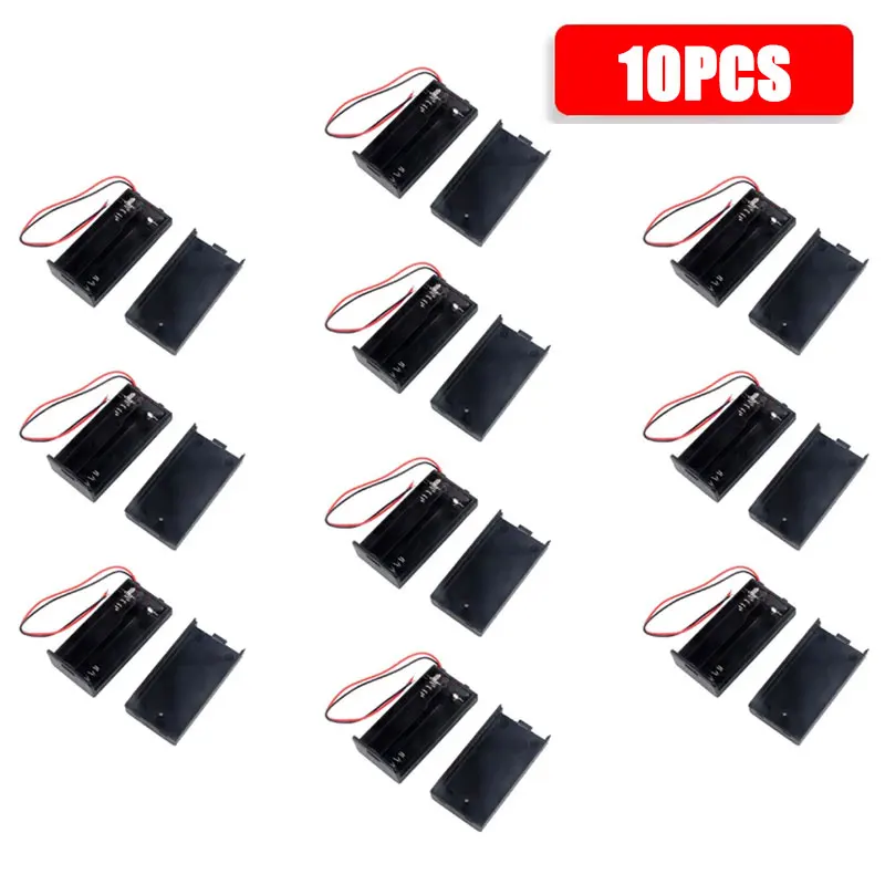 10PCS 3V Black 2 Cell Slot AA Battery Holder Storage Case Box with Cover ON/OFF Switch Component for DIY PC Workstation Setup