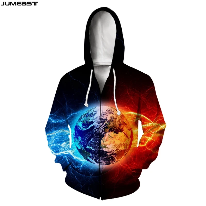 

Jumeast Men's Jacket Ice Water And Flame Women's Hoodies Oversized Zipper Coat Streetwear Pullover Funny Spring Autumn Tracksuit